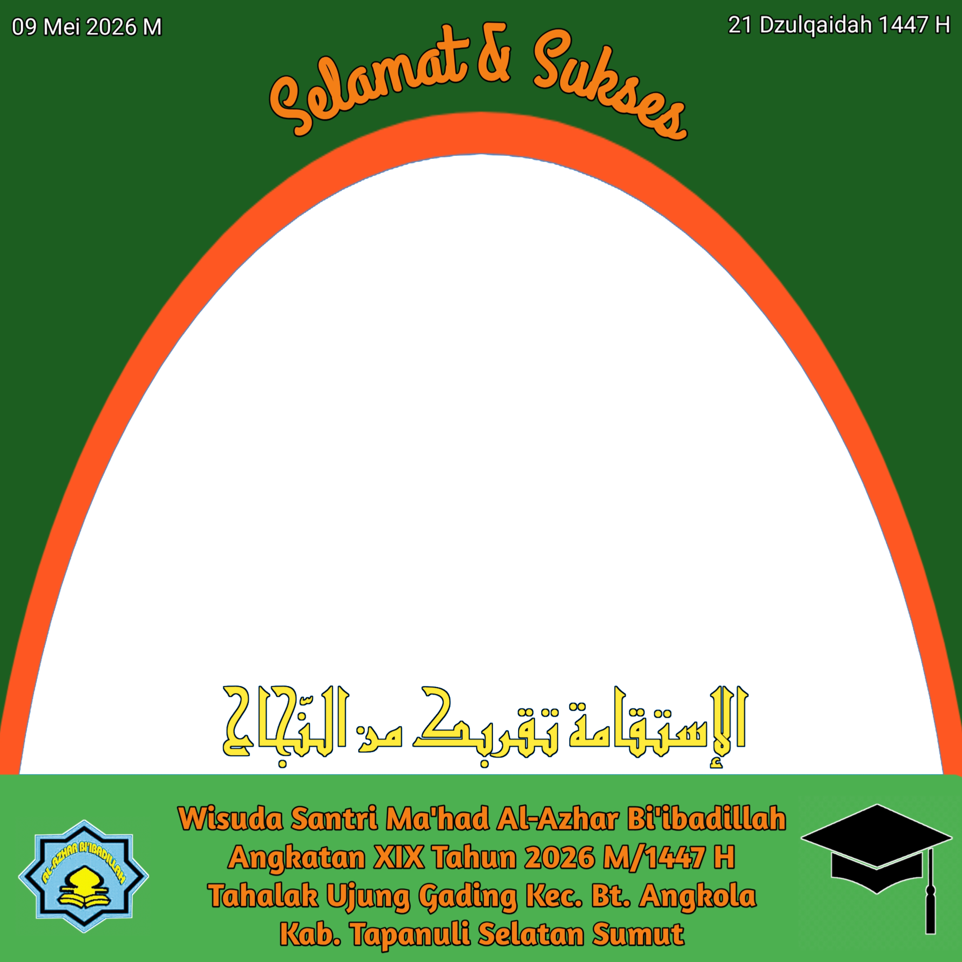 Bingkai Wisuda Santri Al-Azhar 2026Twibbon Tanpa Watermark