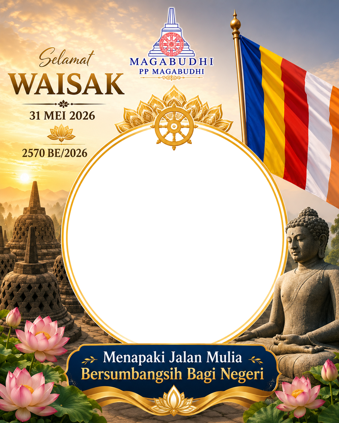 Selamat Waisak 2570 BE Tahun 2026Twibbon Tanpa Watermark