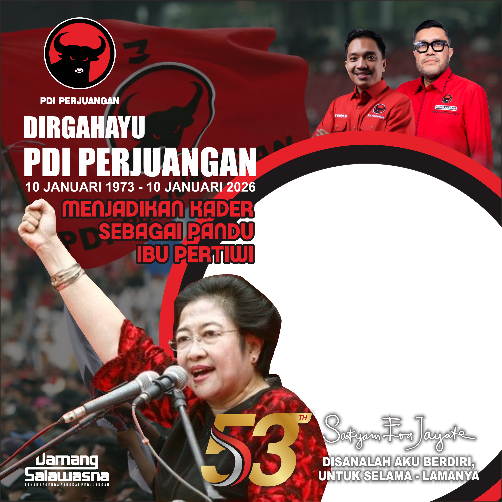 DIRGAHAYU PDI 53Twibbon Tanpa Watermark