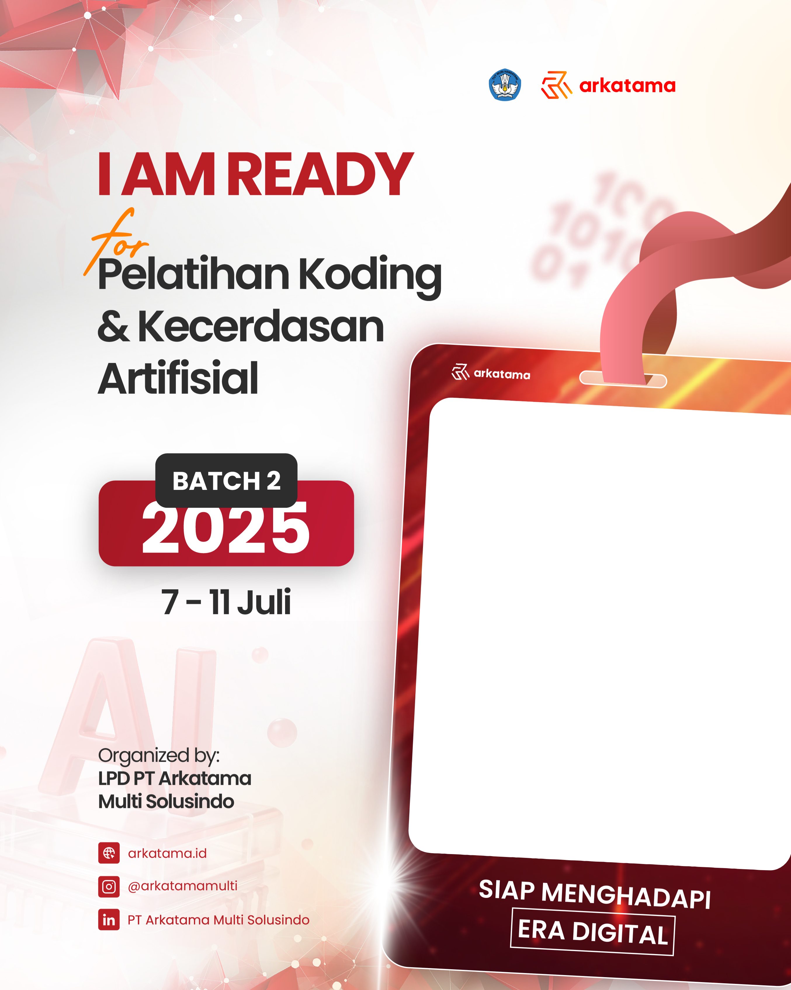 Pelatihan Koding dan Kecerdasan Artifisial LPD Arkatama Batch 2Twibbon Tanpa Watermark